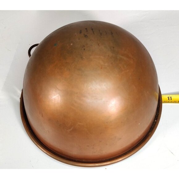 Vintage Large 10" x 5" Round Copper Rolled Edge Mixing Bowl Kitchen w/Brass Ring - Picture 8 of 9